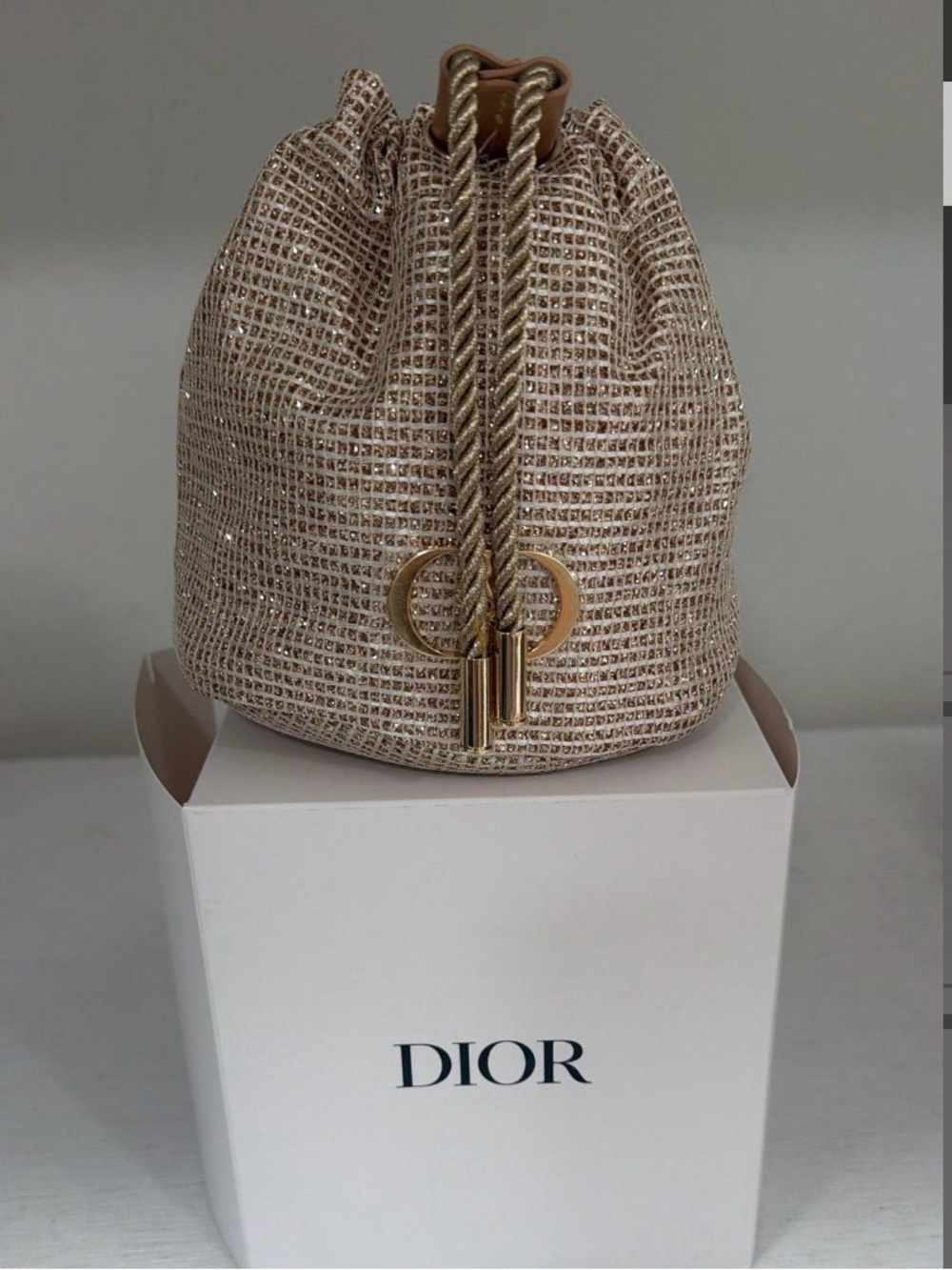 Dior Shimmering Gold-Tone Drawstring Mini Bucket Bag